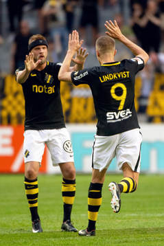 s Daniel Sundgren och AIK:s Rasmus Lindkvist jublar