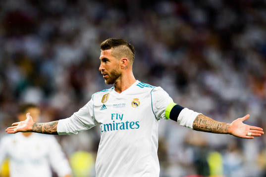 Sergio Ramos of Real Madrid reacts