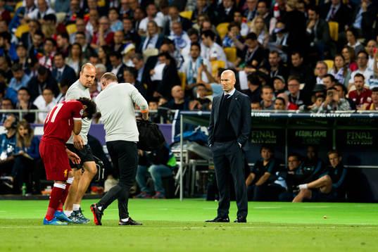 Mohamed Salah of Liverpool with an injury and Zinedine