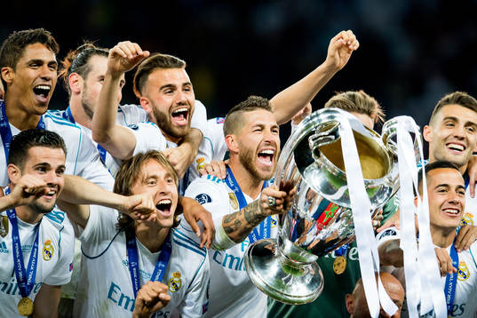 Sergio Ramos of Real Madrid lifts the trophy