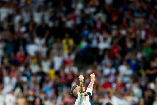 Sergio Ramos of Real Madrid celebrates at the final whistle