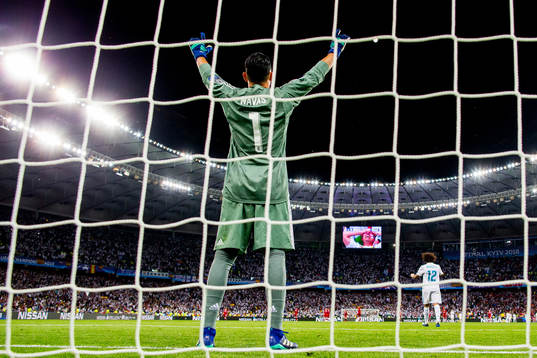 Goalkeeper Keylor Navas of Real Madrid celebrates 1-0
