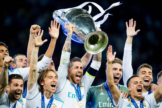 Sergio Ramos of Real Madrid lifts the trophy