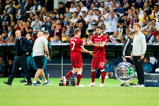 James Milner and Emre Can of Liverpool