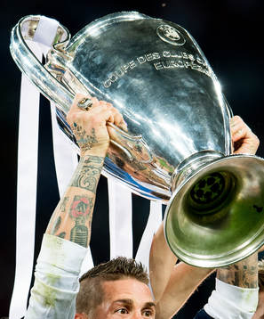 Sergio Ramos of Real Madrid lifts the trophy
