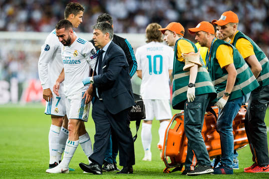 Dani Carvajal of Real Madrid with an injury