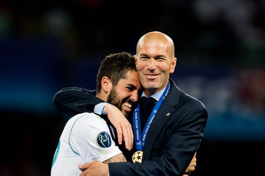 Isco of Real Madrid and Zinedine Zidane, head coach of Real
