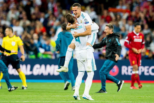 Sergio Ramos and Lucas Vazquez of Real Madrid celebrate at