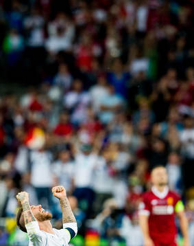 Sergio Ramos of Real Madrid celebrates at the final whistle