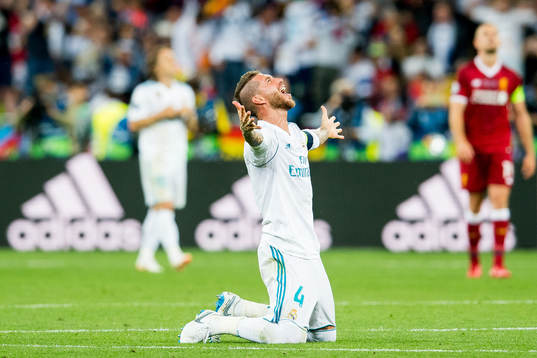 Sergio Ramos of Real Madrid celebrates at the final whistle