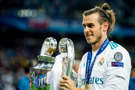 Gareth Bale of Real Madrid with the trophy