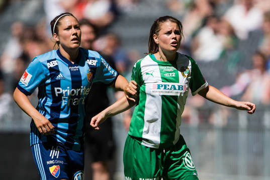 Djurgårdens Michelle Wörner och Hammarbys Hanna Lundqvist