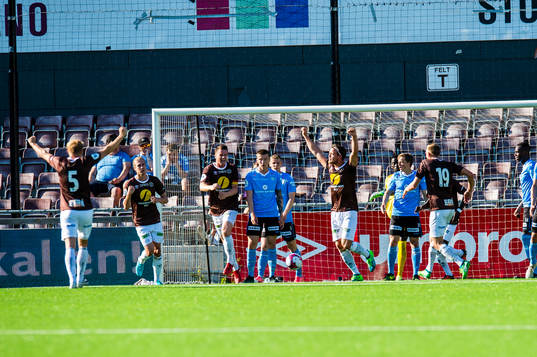 Sondre Solholm Johansen of Mjøndalen celebrates the 1-0