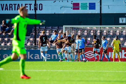 Sondre Solholm Johansen of Mjøndalen celebrates 1-0 goal