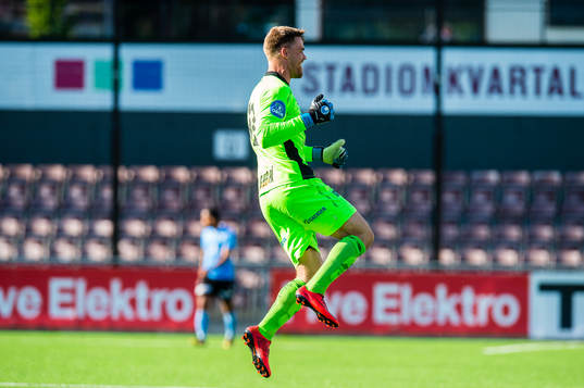 Lukas Jonsson of Mjøndalen celebrates the 1-0 goal