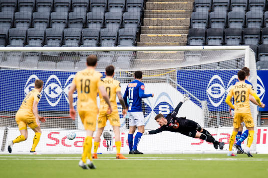 Goalkeeper Even Barli of Ranheim lets in the 1-0 goal