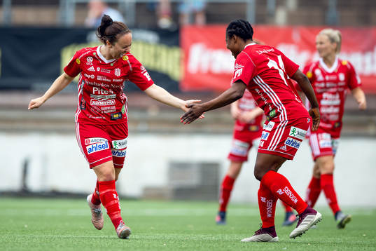 Piteås June Pedersen och Faith Ikidi jublar