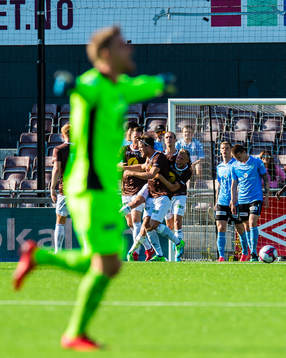 Sondre Solholm Johansen of Mjøndalen celebrates the 1-0