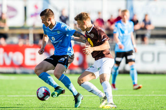 Axel Kryger of Sandnes Ulf and Henrik Gulden of Mjøndalen