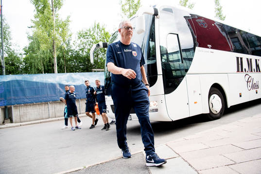 Lars Lagerbäck, head coach of Norway, arrives