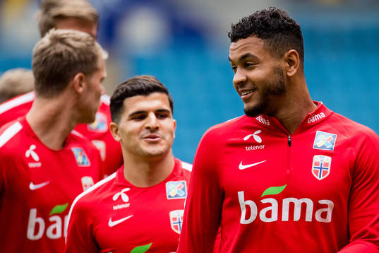 Tarik Elyounoussi and Joshua King of Norway