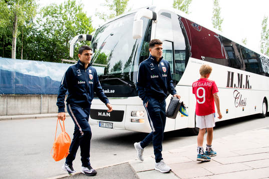 Mohamed Elyounoussi and Tarik Elyounoussi of Norway arrive