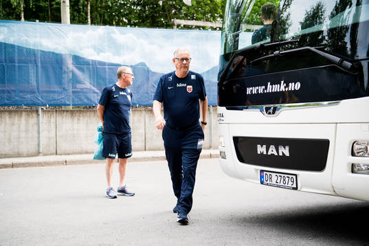 Lars Lagerbäck, head coach of Norway, arrives