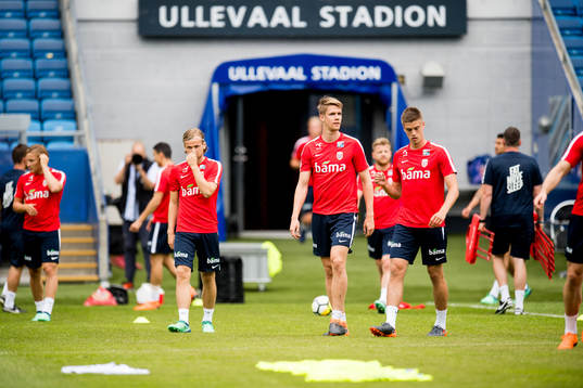 Iver Fossum, Kristoffer Ajer and Markus Henriksen of Norway