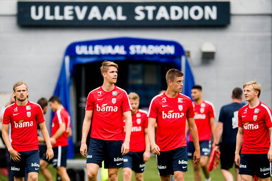 Iver Fossum, Kristoffer Ajer and Markus Henriksen of Norway