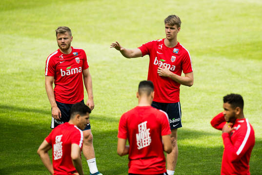 Fredrik Midtsjø and Kristoffer Ajer of Norway