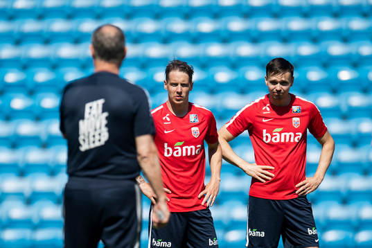 Lars Lagerbäck, head coach of Norway, Stefan Johansen and
