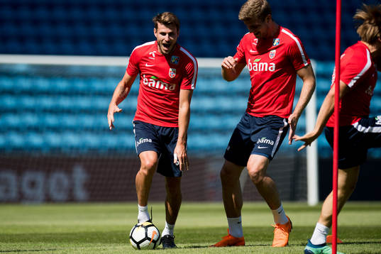 Håvard Nordtveit and Alexander Sørloth of Norway