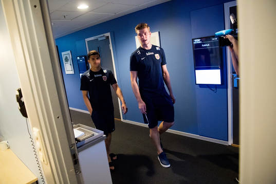 Tarik Elyounoussi and Alexander Sørloth of Norway