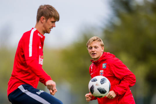 Kristoffer Ajer and Mats Møller Dæhli of Norway