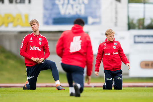Kristoffer Ajer and Mats Møller Dæhli of Norway