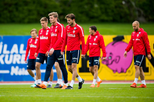 Alexander Sørloth and Håvard Nordtveit of Norway