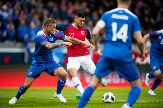 Bjørn Maars Johnsen of Norway shoots and scores the 0-1