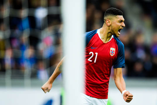 Bjørn Maars Johnsen of Norway celebrates the 0-1 goal