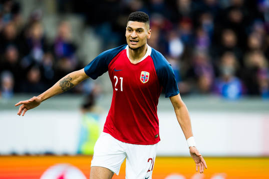 Bjørn Maars Johnsen of Norway celebrates the 0-1 goal