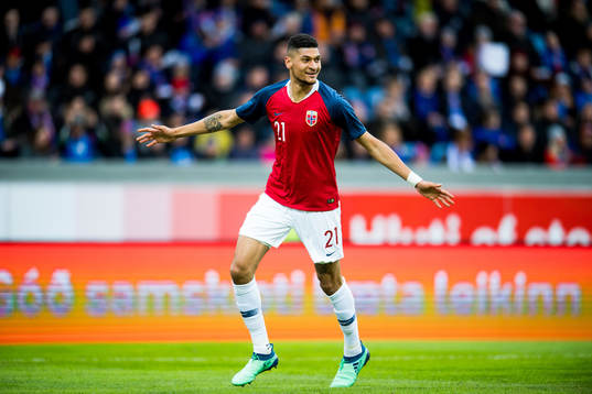 Bjørn Maars Johnsen of Norway celebrates the 0-1 goal