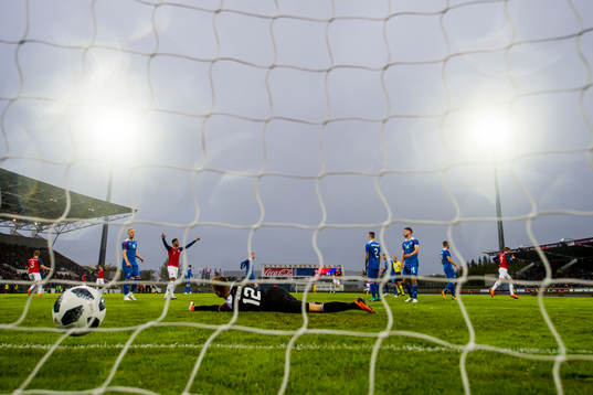 Joshua King and Alexander Sørloth of Norway celebrate the