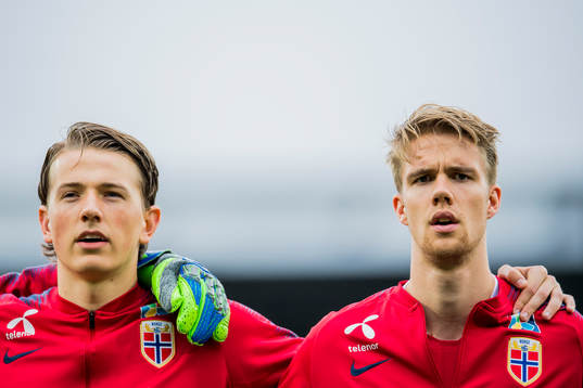 Sander Berge and Kristoffer Ajer of Norway