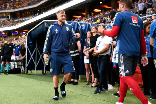 Sveriges John Guidetti innan träningslandskampen i fotboll