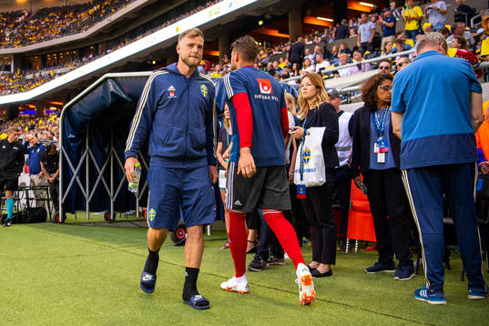 Sveriges John Guidetti före träningslandskampen i fotboll