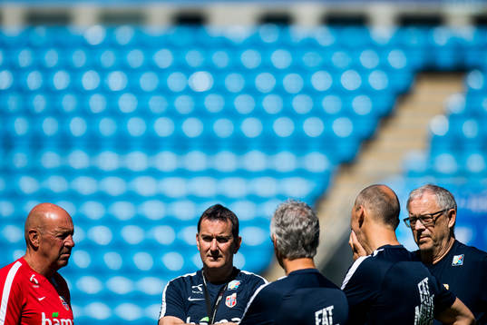Nils Johan Semb, Per Joar Hansen, assistant coach, and Lars