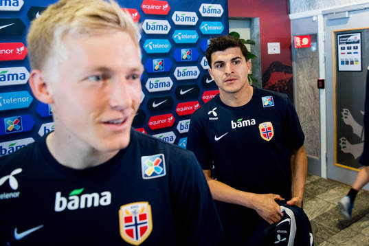 Birger Meling and Tarik Elyounoussi of Norway