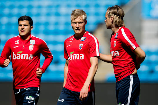 Tarik Elyounoussi, Birger Meling and Iver Fossum of Norway