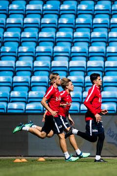 Iver Fossum, Jonas Svensson and Tarik Elyounoussi of Norway