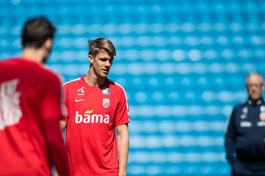 Kristoffer Ajer of Norway and Lars Lagerbäck, head coach