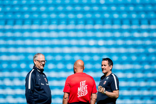 Lars Lagerbäck, head coach of Norway, Nils Johan Semb and